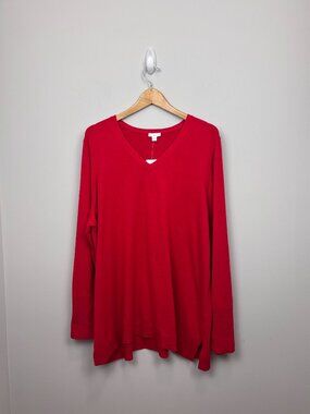 J. Jill Ruby Red V-Neck Tunic Sweater 2X NWT Soft Cotton Blend Plus Size